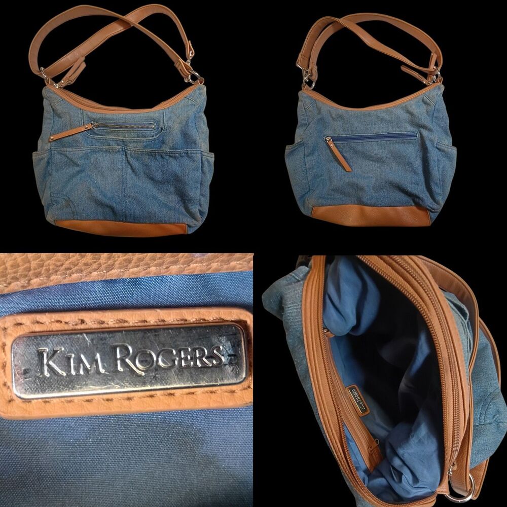 Slouchy Hobo Tote Denim Bag Blue Brown Canvas Kim Rodgers Large Casual Travel